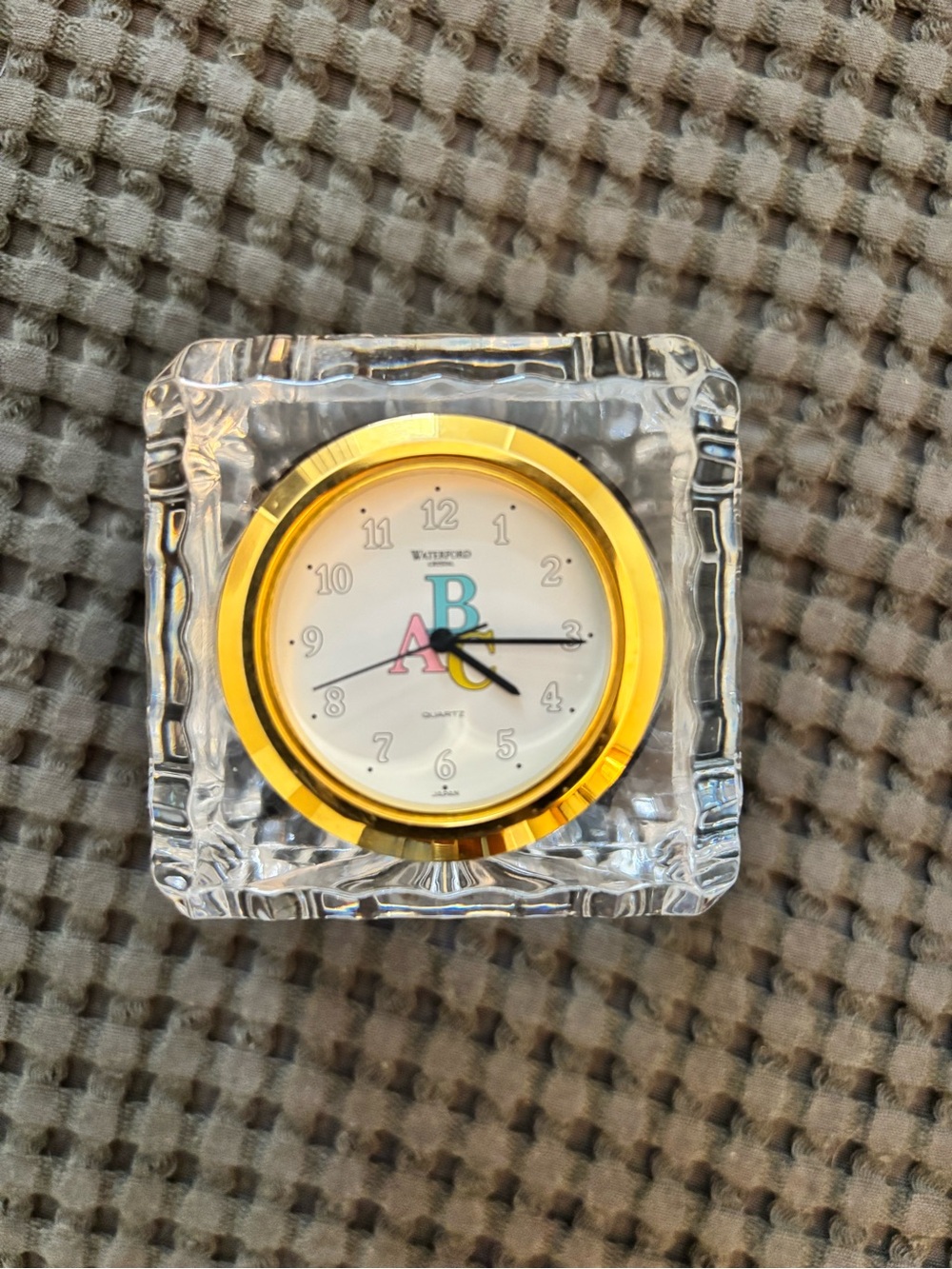 Waterford Crystal ABC Block with clock. In the original box. Needs battery.